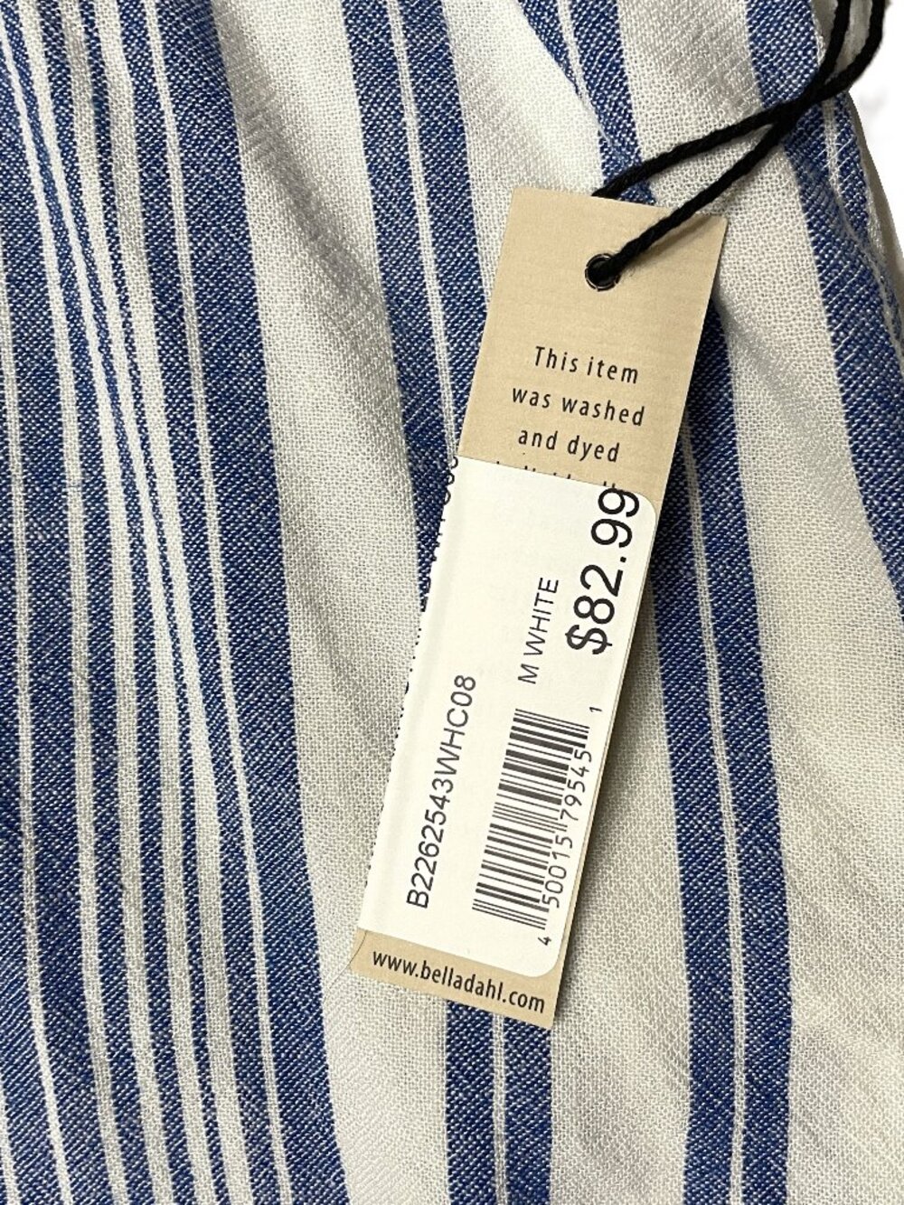 Bella Dahl Linen Blend Swing Tank Top M Blue White Stripe Fringe Frayed Coastal - Picture 5 of 12